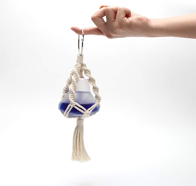 Mini Macrame Plant Hanger, 2 Pcs Plant Holder Car Charm, Handmade Car Rear View Hanging Planter Cotton Rope for Car Home Decorations, 4 Legs, 12 Inch