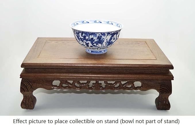 Rectangular Grey Rosewood Stand Oriental Style, 13x8x4 Inch LWH Plant Flower Vase Stand, Multiple Display Gray Wood Stand Small Table