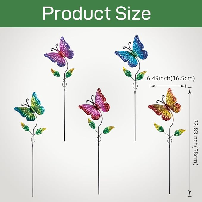 5 Pack Butterfly Decorative Garden Stakes,Outdoor Metal Decor Outdoor Decorations for Patio and Yard