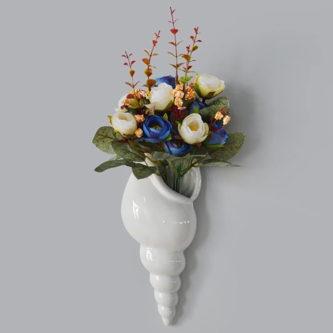 Ceramic Hanging Planter Wall Planter Modern Flower Plant Pots Seashell Conch Flower Vase Home Decor Living Room Background Wall Decorated Plants Planter Hanging Planters (C)