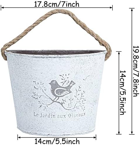 XONOR 4Pcs Galvanized Metal Wall Planter- Wall Hanging Bucket Vintage Rustic Flowers Vase Planter Holder with Rope for Home Wall Decor or Plants Flowers Growing (5.5'')