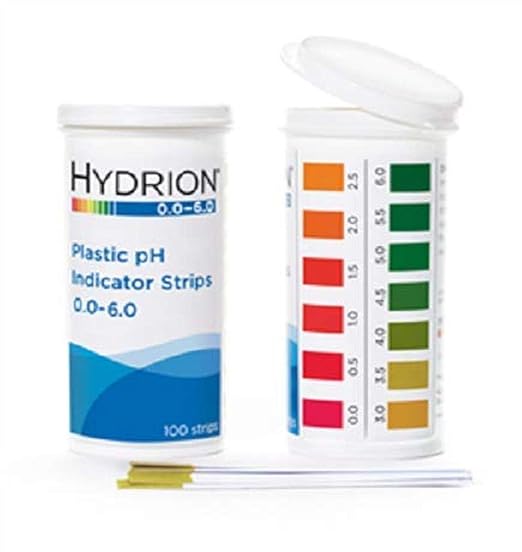 9200 Plastic pH Indicator Strips, 0.0 to 6.0, flip top Vial Packaging