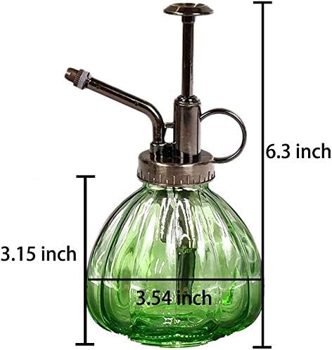 Mr. Glass Water Plant Spray Bottle 6.3 Inch Tall Round Retro Style Pumpkin Shape Moisturizing Atomizer for Plant Fine Mist Cleaning Solution Hairdressing Sprayer Houseplant Red (Green)