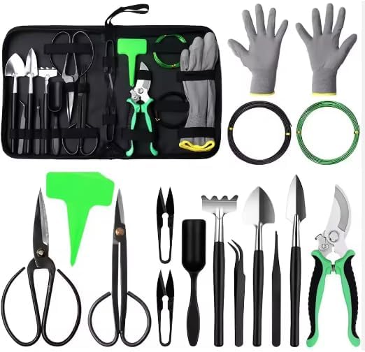 Bonsai Tools Kit - Bonsai Tree Tools Set with 24 Accessories, Bonsai Wire, Pruning and Trimming Tools for Beginners and Adults, Complete Bonsai Care and Starter Kit