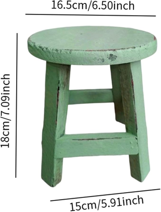 Wooden Stool Plant Stand Flowerpot Rack Round Rustic Small Display Stand Flower Shelf for Garden Office Table Home Decoration, Green