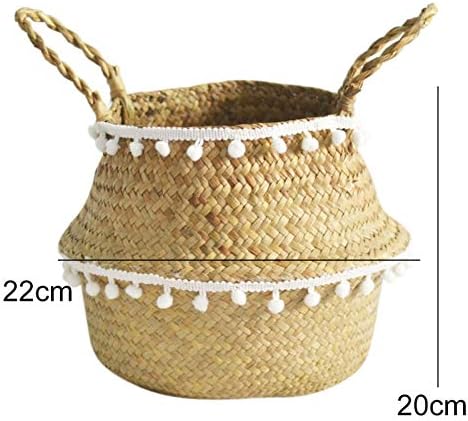 1pc Handmade Bamboo Storage Baskets Nordic Foldable Laundry Straw Wicker Rattan Seagrass Belly Garden Flower Pot Planter Basket