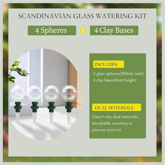 4 Pack Glass Self-Watering Globes for Plants, 6oz Automatic Plant Waterer Bulbs with Terracotta Slow Release Spikes, Vacation Indoor Outdoor Houseplant Watering Devices