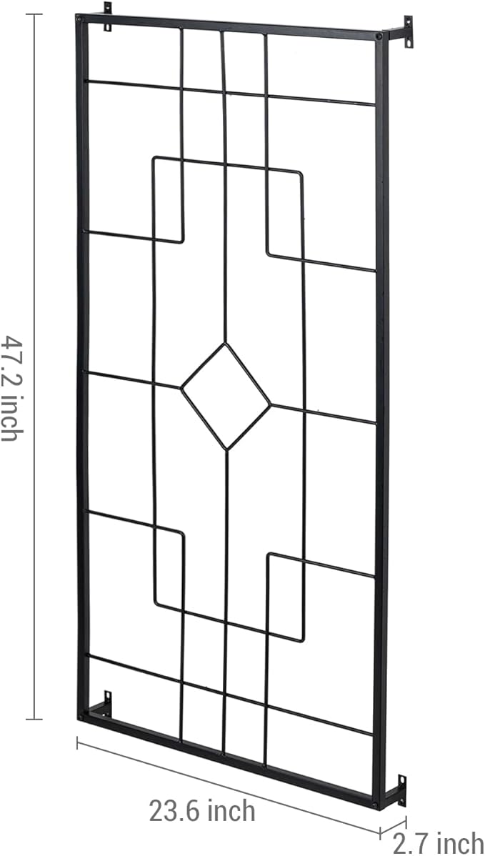 MyGift 3.9 ft Wall Mounted Garden Trellis, Metal Vintage Art Deco Lattice Hanging Support Frame for Climbing Plants and Crawling Vines, Horizontal Wall Hanging Planter Support