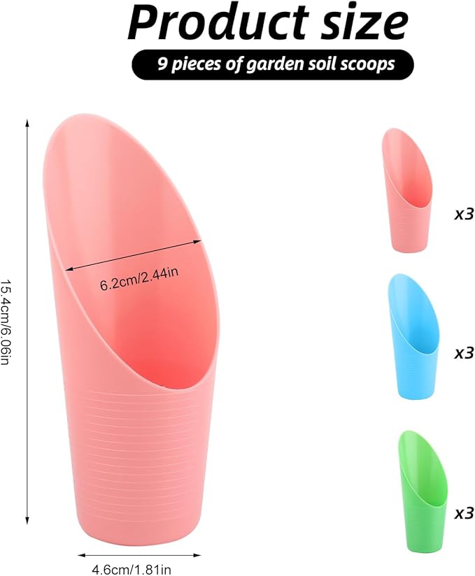 9 Pcs Bonsai Soil Scoops,3 Color Plastic Garden Soil Scoops,Small Potting Shovels for Succulent Indoor Plants Flower Planting Bonsai Cultivation,Colorful Sturdy Garden Tool