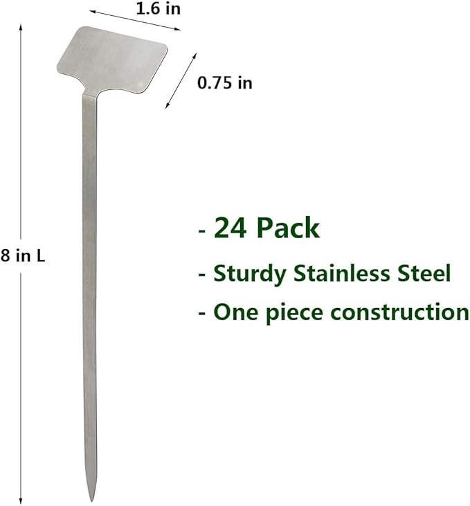 24 Pack Stainless Steel Plant Labels, Waterproof Metal Plant Markers for Outdoor Garden, Greenhouse, Vegetables, Herbs, Flowers - Comes with 2 Permanent Markers (Samll-8 in L)