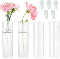4 Pack Wall Hanging Glass Plant Holders with Hooks, Hanging Glass Vase Transparent Wall Mounted Propagation Station for Home Decor Dining Table, Cylinder Set