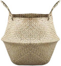 Woven Seagrass Belly Baskets with Handles for Planter Storage Flower Pot Cover Organizer&Laundry,Picnic Fruit&Grocery Baskets,Foldable Handmade Wicker Rattan Basket Hanging Decorative Baskets