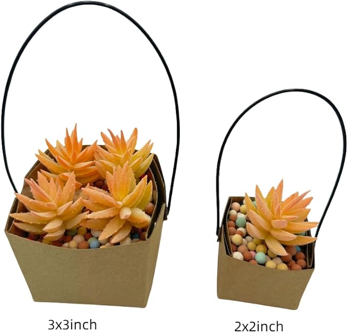Urier 40 Pieces Succulent Wraps Pot,3x3 Succulent Gift Box,Succulent Box,Succulent Party Favors,Gift Bags with Handles,Used for Gift Bags Kraft Paper Bag Party Favor Boxes (Brown)