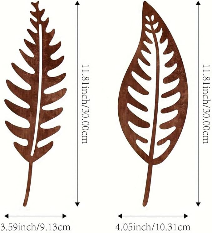 2pcs Rust-Colored Metal Plant Stakes, Classic Fern Leaf Design Garden Decor, Durable Outdoor Metal Art for Courtyard, Balcony, Flower Pots