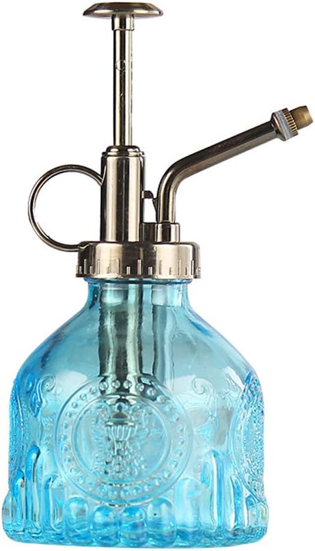 Plant Mister Glass Spray Bottle Small Plant Watering Can 6.4" Tall Retro Indoor Watering Can Bronze Plastic Top Pump for Garden Indoor Plant Sprayer (Blue)
