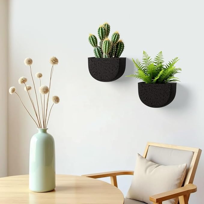 Asnext 2 Pack Wall Hanging Planter Pots for Indoor and Outdoor Plants, 7 Inch Half-Moon-Shaped Plastic Wall Planter, Wall Mounted Succulent Planters (Iron)