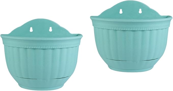 POPETPOP 2Pcs Imitation Rattan Wall Hanging Planter - Semicircle Wall Hanging Flower Pot with Drainage for Outdoor Plants, Wall Mount Planter for Balcony Fence Garden