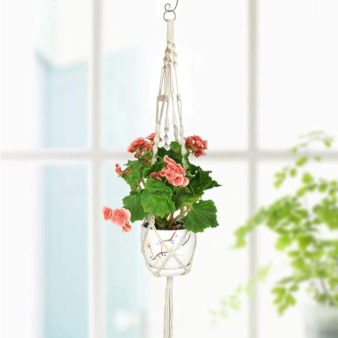 Macrame Plant Hanger, 2 Pack Plant Hanger, Cotton Rope Plant Hangers Indoor Outdoor, 4 Legs Plant Hanger Brackets, Flower Pot Hanging Plant Holder for Home Decorations (White) (40 Inch)