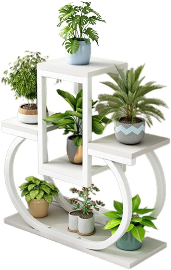 4 Tier Plant Stand Indoor, Multi Layered Iron Flower Pot Racks for Plants Multiple, Large Metal Tall Curved Oval Plant Shelf, Multiple Organizer for Garden Patio Lawn Balcony Office