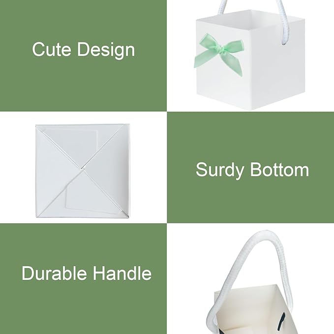 HejVulkan 40 Pack Succulent Wrap Bags Set with 2.5 inch Succulent Gift Bags, Mini Bows and Thank You Stickers, Great Party Favor Gifts for Wedding, Baby Showers, Bridal Showers(White)