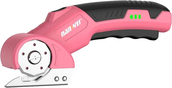 NANWEI Electric Scissors Cordless, Type-C Rechargeable Cardboard Cutter, 4.2V High‑Torque Motor, for Thin Cardboard Carpet Leather (Cardboard Cutter - Pink)