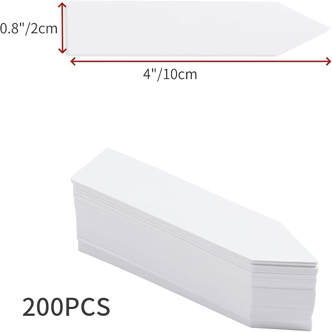 Quluxe 200 Pcs 4" Plastic Nursery Plant Labels Stakes Name Tags White Planting Sticks for Outdoor Garden