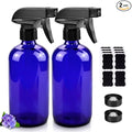 Worldgsb Glass Spray Bottles, 16oz Refillable Containers, Empty Boston Round Bottles with Labels & Adjustable Nozzle for Cleaning, Gardening, Aromatherapy, Pets, Plant, Hair -Blue (2 Pack)