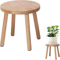 11.8" Wooden Stool Small Round, Solid Wood Plant Stand Indoor, Mini Wood Side Table for Living Room Bedroom Bathroom, Rustic Farmhouse Decorative Stool (Natural)