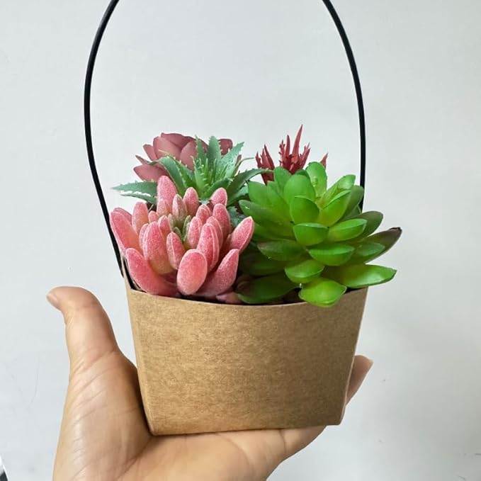 Urier 40 Pieces Succulent Wraps Pot,3x3 Succulent Gift Box,Succulent Box,Succulent Party Favors,Gift Bags with Handles,Used for Gift Bags Kraft Paper Bag Party Favor Boxes (Brown)