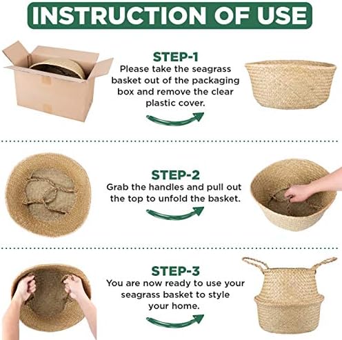 Plant Baskets – Large Seagrass Planter for Tall Indoor Faux Olive Tree, Woven Wicker Rattan Pot for Boho Decor 9-10 Inch (Black, Large & Medium)