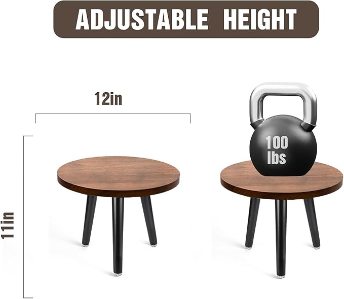 KGPLOME Indoor Plant Stand,Wood Mid Century Plant Table in Walnut Finish,Tall Plant Stand for Flower Pot,Modern Round Small Side End Table(Walnut (no Raised), 12"x10.8" 2 Pack)