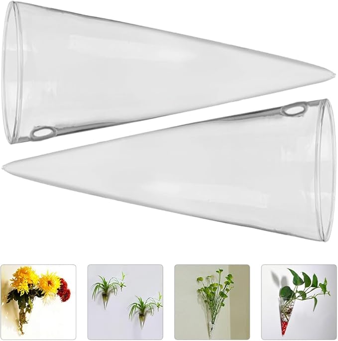 Cabilock 2Pcs Glass Wall Vase Hanging Planter Hydroponic Clear Glass Vase for Indoor Plants Home Office Decor 5.85X1X5.85 Inches Transparent Wall Flowerpot