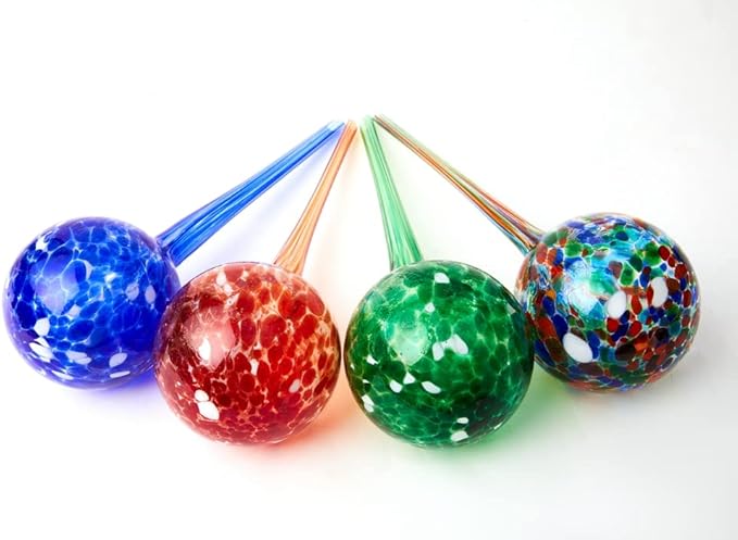 4 Pack Plant Watering Globes Indoor Colorful Hand-Blown Glass Self Watering Bulbs Decorative Design Plant Automatic Self Watering Spikes (Big Colorful)
