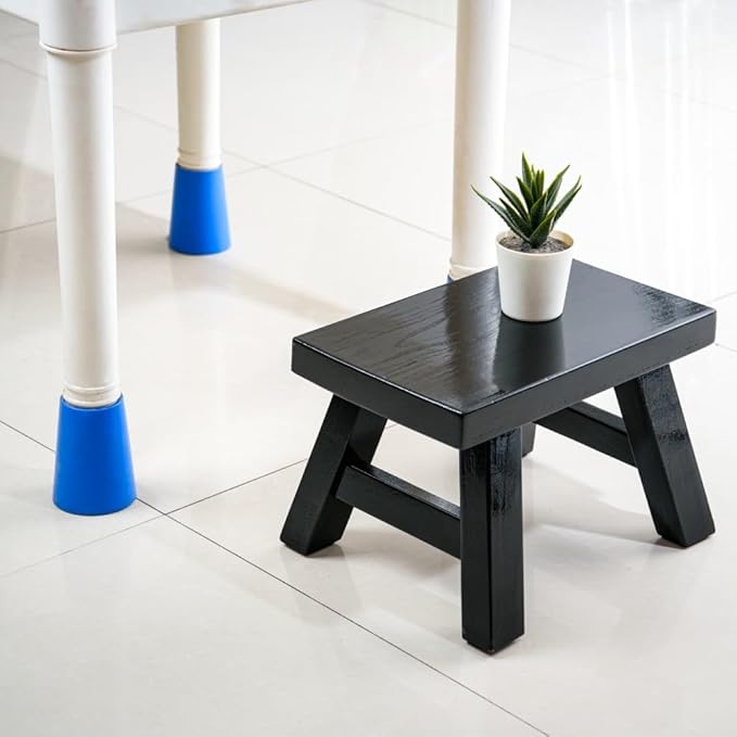 Small Stool Wooden Step Stool Footstool Solid Wood 8 inch for Kids Adults Plant Stand Fishing Stool (Black)