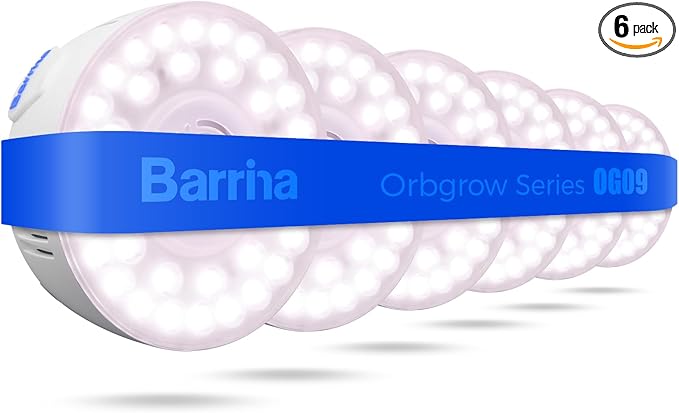 Barrina Orbgrow OG09 Puck LED Grow Light, Pinkish White 54W(6 x 9W, 810 Watt Equiv), Plant Lights for Indoor Plants Full Spectrum, Magnetic & Linkable, Small Grow lamp for Plant Shelf, 6 Packs