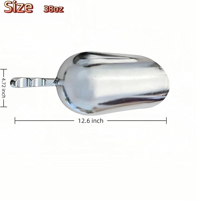 38oz Ice Cube Endurance Scoop, Cast Aluminum Shovel, Kitchen Utility Scoops With Finger Groove Handle, Ideal for Ice Cube, Coffee, Bean, Food, Candy, Flour, Popcorn Rust Free - Silver