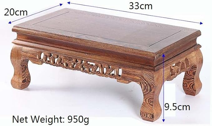Rectangular Grey Rosewood Stand Oriental Style, 13x8x4 Inch LWH Plant Flower Vase Stand, Multiple Display Gray Wood Stand Small Table