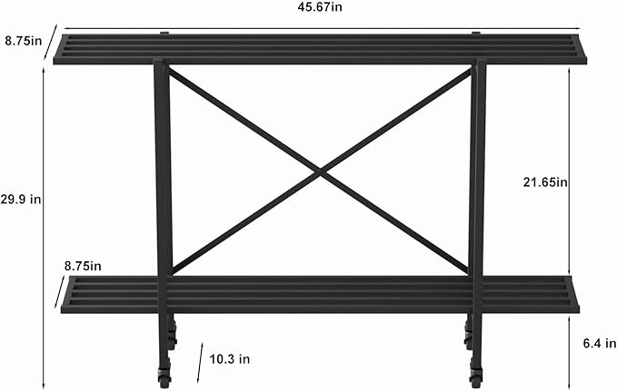 Zhongma 2 Tier Window Height Metal Sturdy Narrow Plant Stand with Wheels, Plant Stand Indoor and Outdoor, L45.67 x W10.3 x H29.9 inch, 440 LBS Capacity & Heavy Duty Construction.