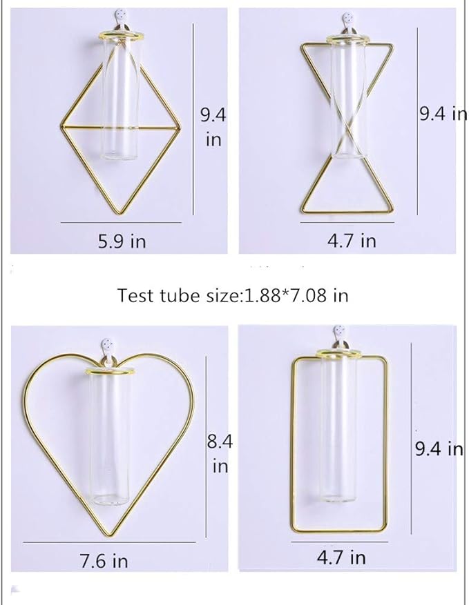 Nordic Wall Vase,Gold Geometric Vase Hanging Hydroponic Planter,Wall-Mounted Metal Glass Tube Bud Vase Decorative for Centerpieces Wedding Home Decor(Gold 3)