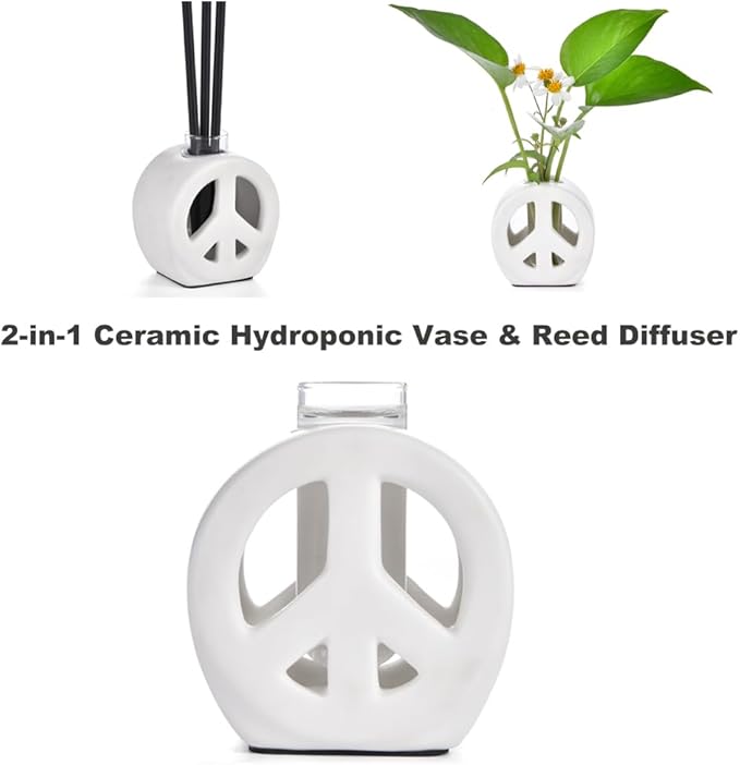 Propagation Vase, 2-in-1 Small Flower Vase and Aromatherapy Diffuser, Handcrafted Ceramic with Clear Glass Root Observation Tubes, Modern Desktop Centerpiece for Plant Lovers