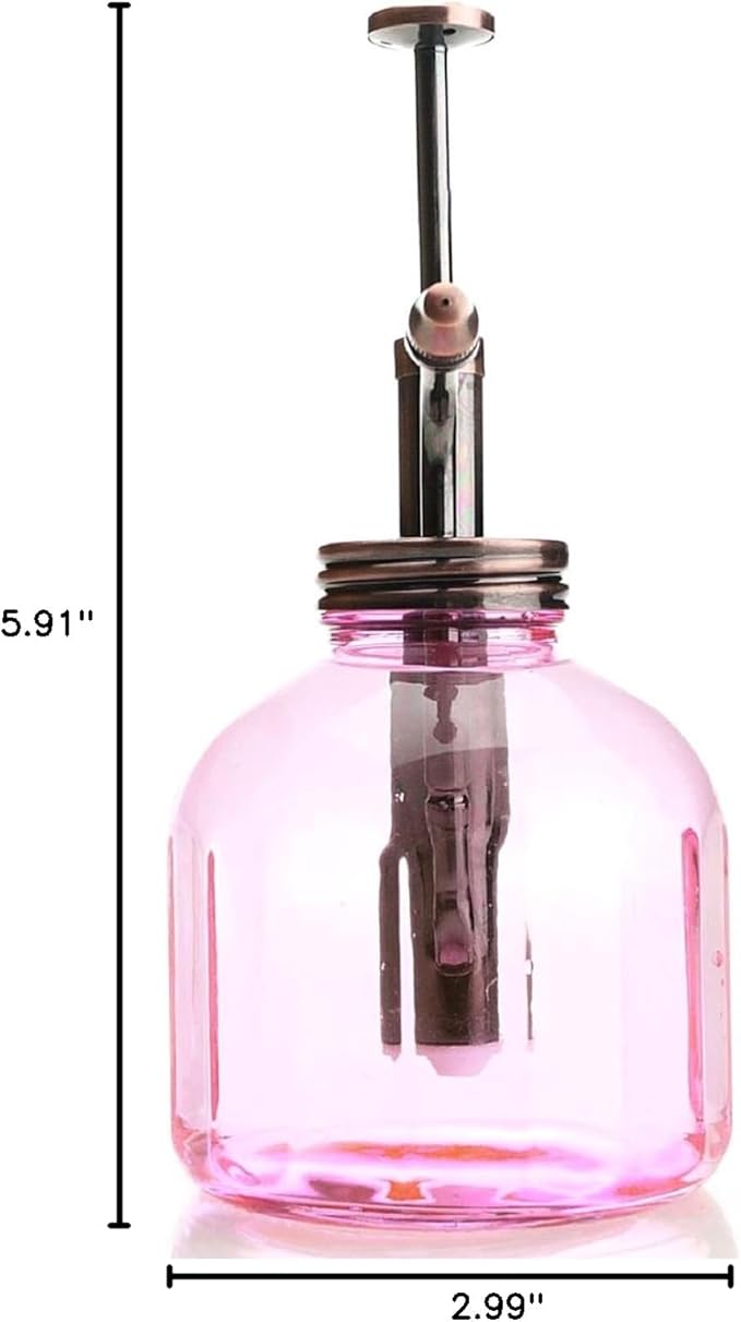 Plant Mister- Pink Glass Bottle & Brass Sprayer (Antique Copper)