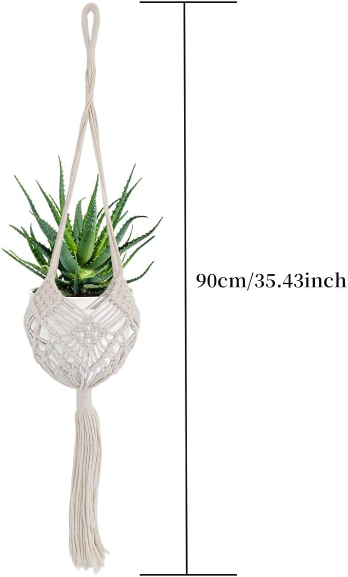 2 Pack 90CM (35inch) Extra Long Macrame Plant Hangers, up to 8 inch Pot Hanging Planter with Patterns, Premium Cotton Rope Crochet Boho Hanging Planter Basket for Indoor & Outdoor Plants(Off-white)