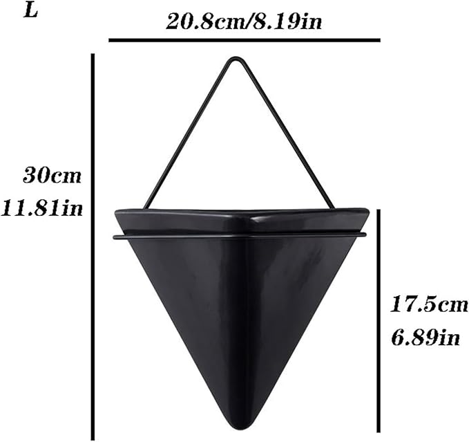 White,L,Wall Planters for Indoor Plants, Geometric Hanging Flower Vase Vessel with Metal Hanger, Creative Wall-Mounted Ceramic Planter