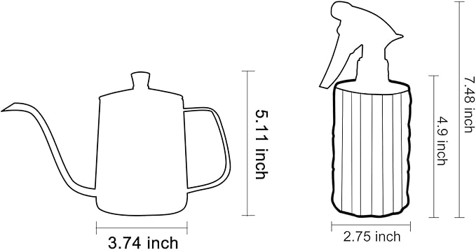 OFFIDIX Watering Can for Indoor Plants,Long Spout Metal Stainless Steel 21 oz Watering Can with 14 oz Glass Plant Mister Spray Bottle for House Plant Bonsai