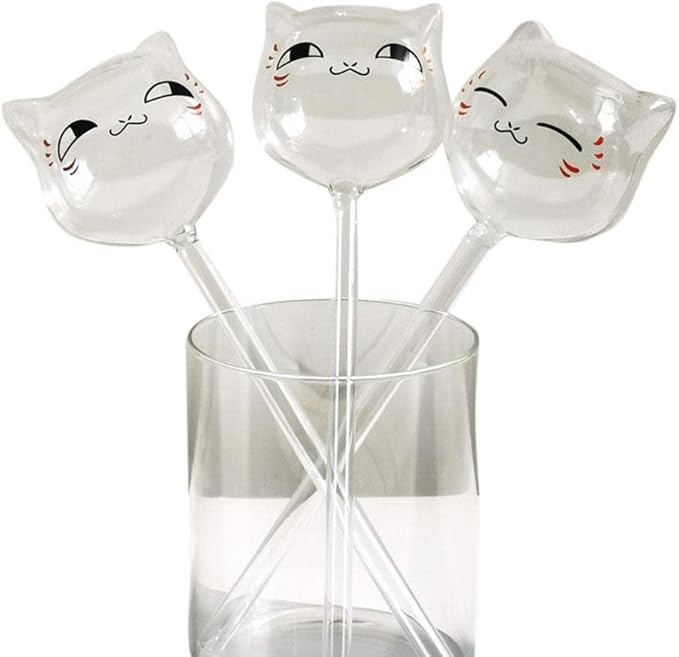 3PCS Cute Cat Transparent Mini Plant Watering Globes Self Watering Planter Insert Glass Spikes, Hand Blown Clear Automatic Water Bulbs for Outdoor Indoor Plants (Colorful)