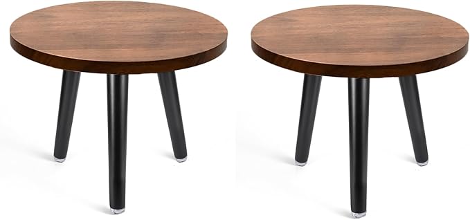 KGPLOME Indoor Plant Stand,Wood Mid Century Plant Table in Walnut Finish,Tall Plant Stand for Flower Pot,Modern Round Small Side End Table(Walnut (no Raised), 12"x10.8" 2 Pack)