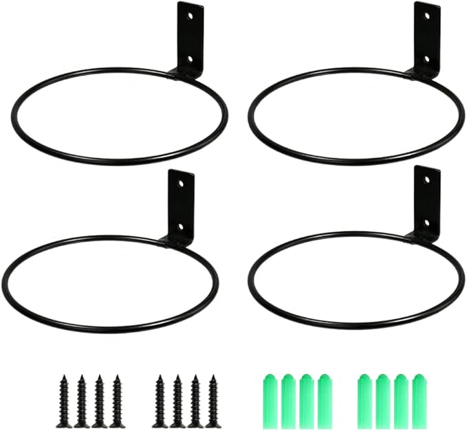 Sivya 4 Pack 6in Flower Pot Holder Ring Wall Mounted Metal Planter Hooks Hangers (4, 6")