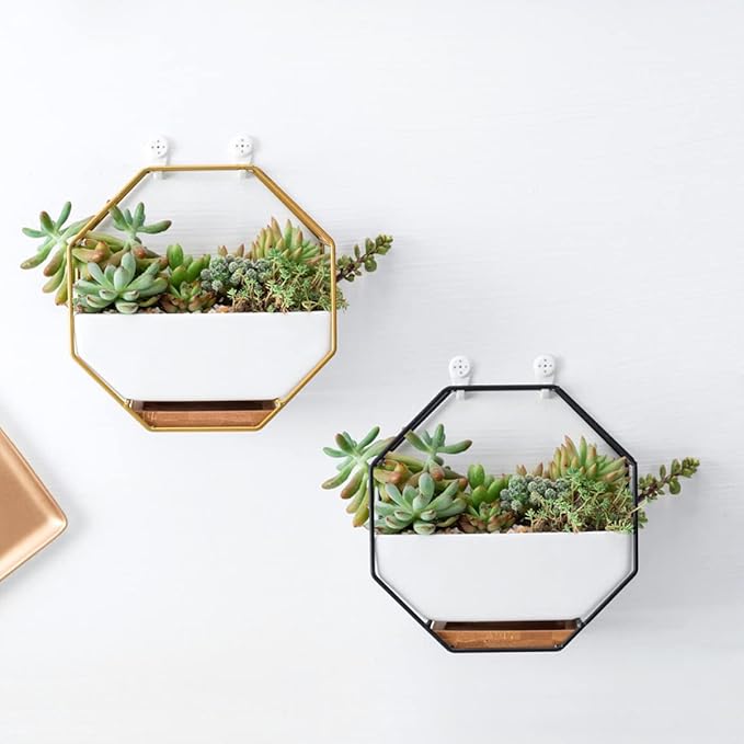 Hanging Plant Pots, Wall Planter Geometric Succulent Wall-Mounted Decor with Ceramic Flower Pot Hanging Vase Desktop Succulents Planter