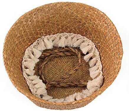 Boho Woven Seagrass Belly Basket for Storage Plant Basket or Toy Basket Living Bathroom (Medium, Beige)