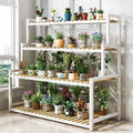 4-Tier Bamboo Plant Stand with Metal Support - Stylish Multi-Layer Flower Display Rack for Indoor Plants, Succulents & Home Décor - Ladder Design for Organizing & Showcasing